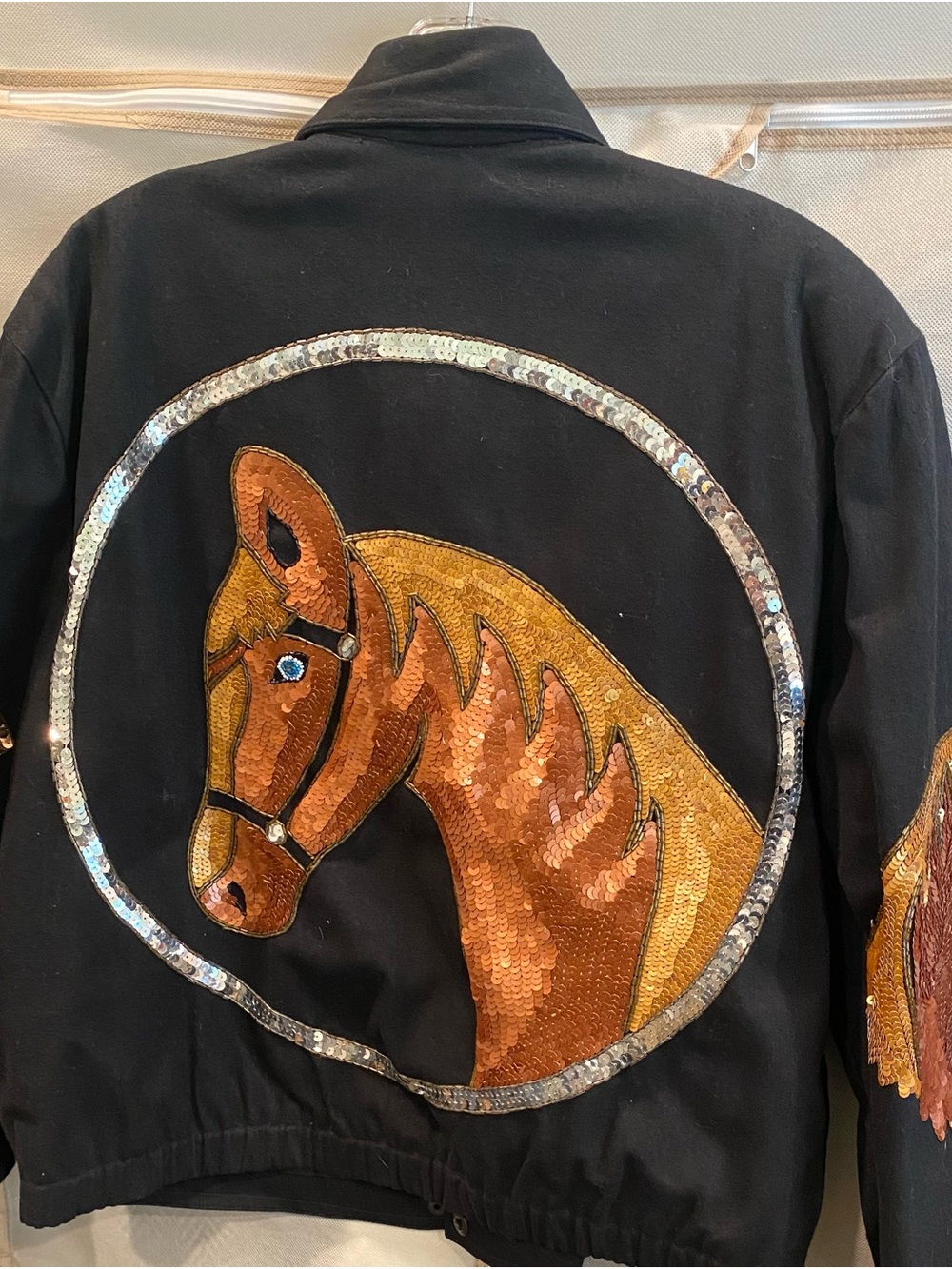 Vintage Modi Denim Womens Black Sequin Horse Western Wear Rodeo Jean Jacket - Picture 2 of 11